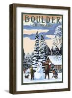 Boulder, Colorado - Snowman Scene-Lantern Press-Framed Art Print