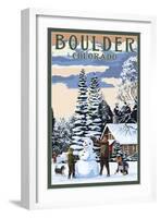 Boulder, Colorado - Snowman Scene-Lantern Press-Framed Art Print