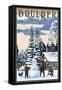 Boulder, Colorado - Snowman Scene-Lantern Press-Framed Stretched Canvas