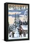 Boulder, Colorado - Snowman Scene-Lantern Press-Framed Stretched Canvas