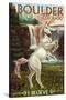 Boulder, Colorado - Unicorn Scene-Lantern Press-Stretched Canvas