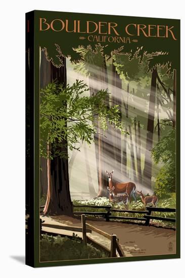 Boulder Creek, California - Deer and Fawns-Lantern Press-Stretched Canvas