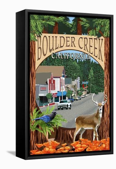 Boulder Creek, California - Montage Scenes-Lantern Press-Framed Stretched Canvas