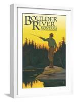 Boulder River, Montana - Fly Fishing Scene-Lantern Press-Framed Art Print