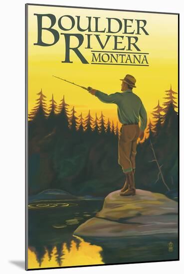 Boulder River, Montana - Fly Fishing Scene-Lantern Press-Mounted Art Print