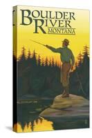 Boulder River, Montana - Fly Fishing Scene-Lantern Press-Stretched Canvas