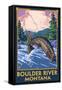 Boulder River, Montana - Fly Fishing Scene-Lantern Press-Framed Stretched Canvas