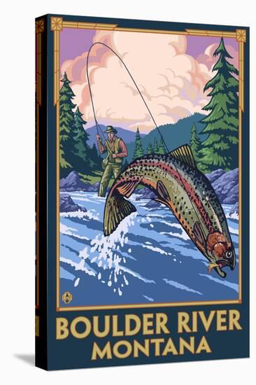 Boulder River, Montana - Fly Fishing Scene-Lantern Press-Stretched Canvas