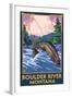 Boulder River, Montana - Fly Fishing Scene-Lantern Press-Framed Art Print