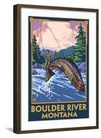 Boulder River, Montana - Fly Fishing Scene-Lantern Press-Framed Art Print