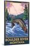 Boulder River, Montana - Fly Fishing Scene-Lantern Press-Mounted Art Print