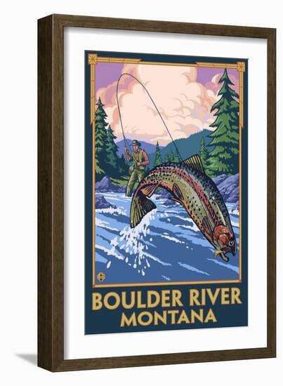 Boulder River, Montana - Fly Fishing Scene-Lantern Press-Framed Art Print