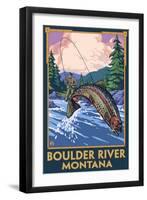 Boulder River, Montana - Fly Fishing Scene-Lantern Press-Framed Art Print