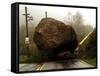 Boulder Some 25 Feet High Blocks Both Lanes of the Topanga Caynon Road-null-Framed Stretched Canvas