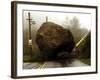 Boulder Some 25 Feet High Blocks Both Lanes of the Topanga Caynon Road-null-Framed Photographic Print