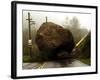 Boulder Some 25 Feet High Blocks Both Lanes of the Topanga Caynon Road-null-Framed Photographic Print