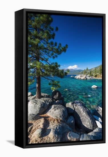 Boulders and cove at Sand Harbor State Park, Lake Tahoe, Nevada USA-Russ Bishop-Framed Stretched Canvas