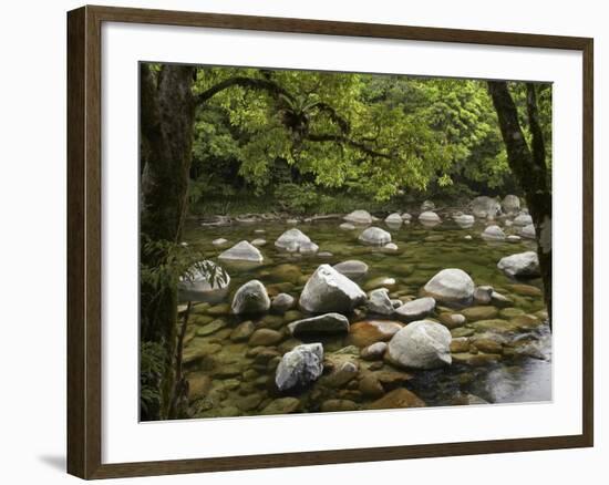 Boulders and Mossman River, Mossman Gorge, Daintree National Park, North Queensland, Australia-David Wall-Framed Photographic Print