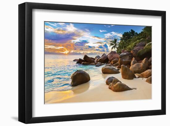 Boulders Tropical Beach Sunset-null-Framed Art Print