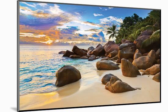 Boulders Tropical Beach Sunset-null-Mounted Art Print