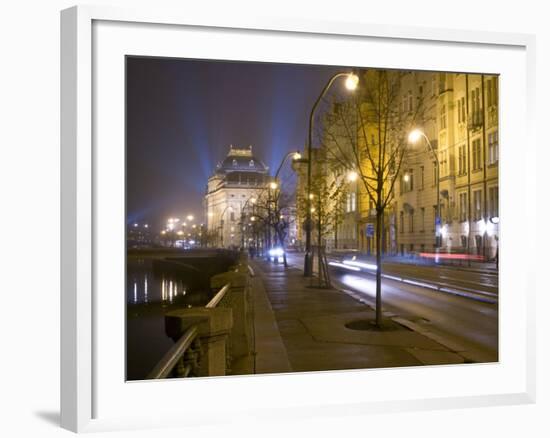 Boulevard along Vltava River and National Theatre, Prague, Czech Republic-Alan Klehr-Framed Photographic Print