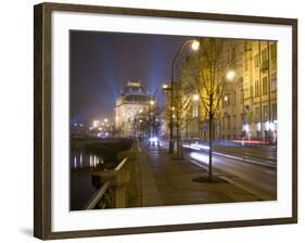 Boulevard along Vltava River and National Theatre, Prague, Czech Republic-Alan Klehr-Framed Photographic Print