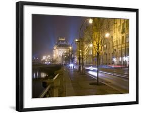 Boulevard along Vltava River and National Theatre, Prague, Czech Republic-Alan Klehr-Framed Photographic Print