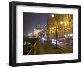 Boulevard along Vltava River and National Theatre, Prague, Czech Republic-Alan Klehr-Framed Photographic Print