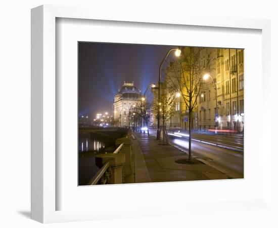 Boulevard along Vltava River and National Theatre, Prague, Czech Republic-Alan Klehr-Framed Photographic Print