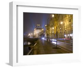 Boulevard along Vltava River and National Theatre, Prague, Czech Republic-Alan Klehr-Framed Photographic Print