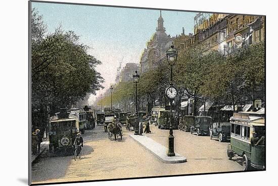 Boulevard Des Italiens, Paris, with Cars and Motor Buses on the Street, C1900-null-Mounted Giclee Print