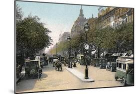 Boulevard Des Italiens, Paris, with Cars and Motor Buses on the Street, C1900-null-Mounted Giclee Print