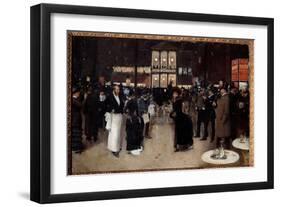 Boulevard Montmartre in Front of the Theatre of Varietes, the Night in 1883 Painting by Jean Beraud-Jean Beraud-Framed Giclee Print