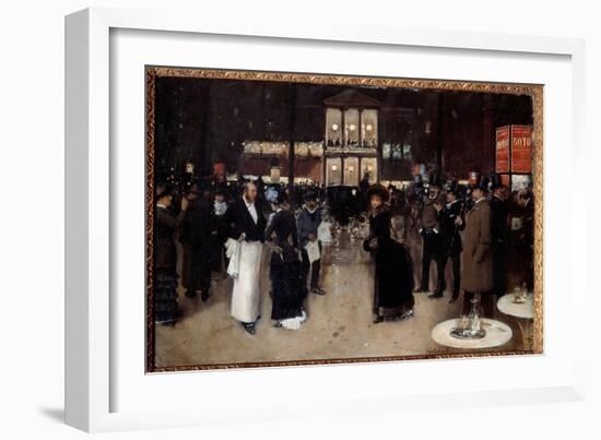 Boulevard Montmartre in Front of the Theatre of Varietes, the Night in 1883 Painting by Jean Beraud-Jean Beraud-Framed Giclee Print