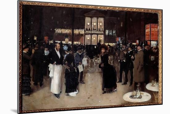 Boulevard Montmartre in Front of the Theatre of Varietes, the Night in 1883 Painting by Jean Beraud-Jean Beraud-Mounted Giclee Print