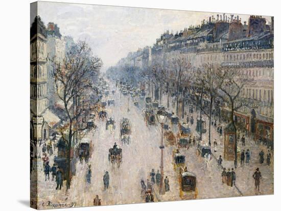 Boulevard Montmartre on Winter Morning, by Camille Pissarro, 1897, French Impressionist Oil Paintin-null-Stretched Canvas