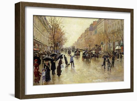 Boulevard Poissoniere in the Rain, circa 1885-Jean Béraud-Framed Giclee Print