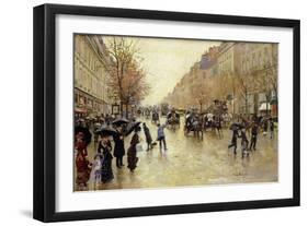 Boulevard Poissoniere in the Rain, circa 1885-Jean Béraud-Framed Giclee Print