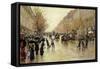 Boulevard Poissoniere in the Rain, circa 1885-Jean Béraud-Framed Stretched Canvas