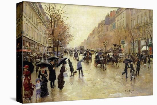 Boulevard Poissoniere in the Rain, circa 1885-Jean Béraud-Stretched Canvas