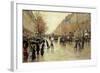 Boulevard Poissoniere in the Rain, circa 1885-Jean Béraud-Framed Giclee Print