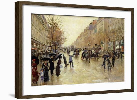 Boulevard Poissoniere in the Rain, circa 1885-Jean Béraud-Framed Giclee Print