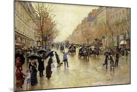 Boulevard Poissoniere in the Rain, circa 1885-Jean Béraud-Mounted Giclee Print