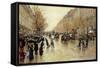 Boulevard Poissoniere in the Rain, circa 1885-Jean Béraud-Framed Stretched Canvas