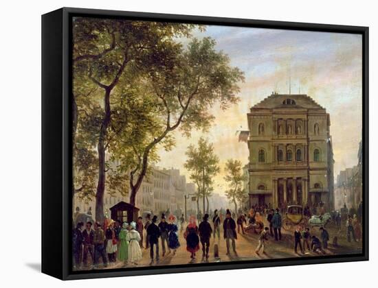 Boulevard Saint-Martin and the Theatre De L'Ambigu, 1830-Guiseppe Canella-Framed Stretched Canvas