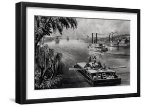 Bound Down the River, Pub. by Currier and Ives, 1870-American School-Framed Giclee Print