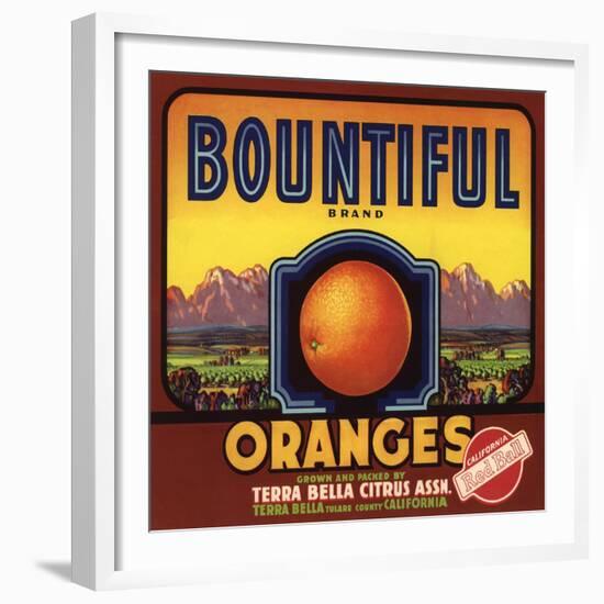 Bountiful Brand - Terra Bella, California - Citrus Crate Label-Lantern Press-Framed Premium Giclee Print