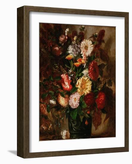 Bouquet de fleurs dans un vase de gres - flowers in an earthenware pot, 1847 Canvas, 65 x 43 cm.-Eugene Delacroix-Framed Giclee Print