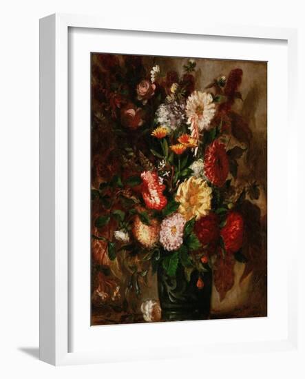 Bouquet de fleurs dans un vase de gres - flowers in an earthenware pot, 1847 Canvas, 65 x 43 cm.-Eugene Delacroix-Framed Giclee Print