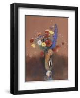 Bouquet de fleurs des champs dans un vase à long col-Odilon Redon-Framed Giclee Print